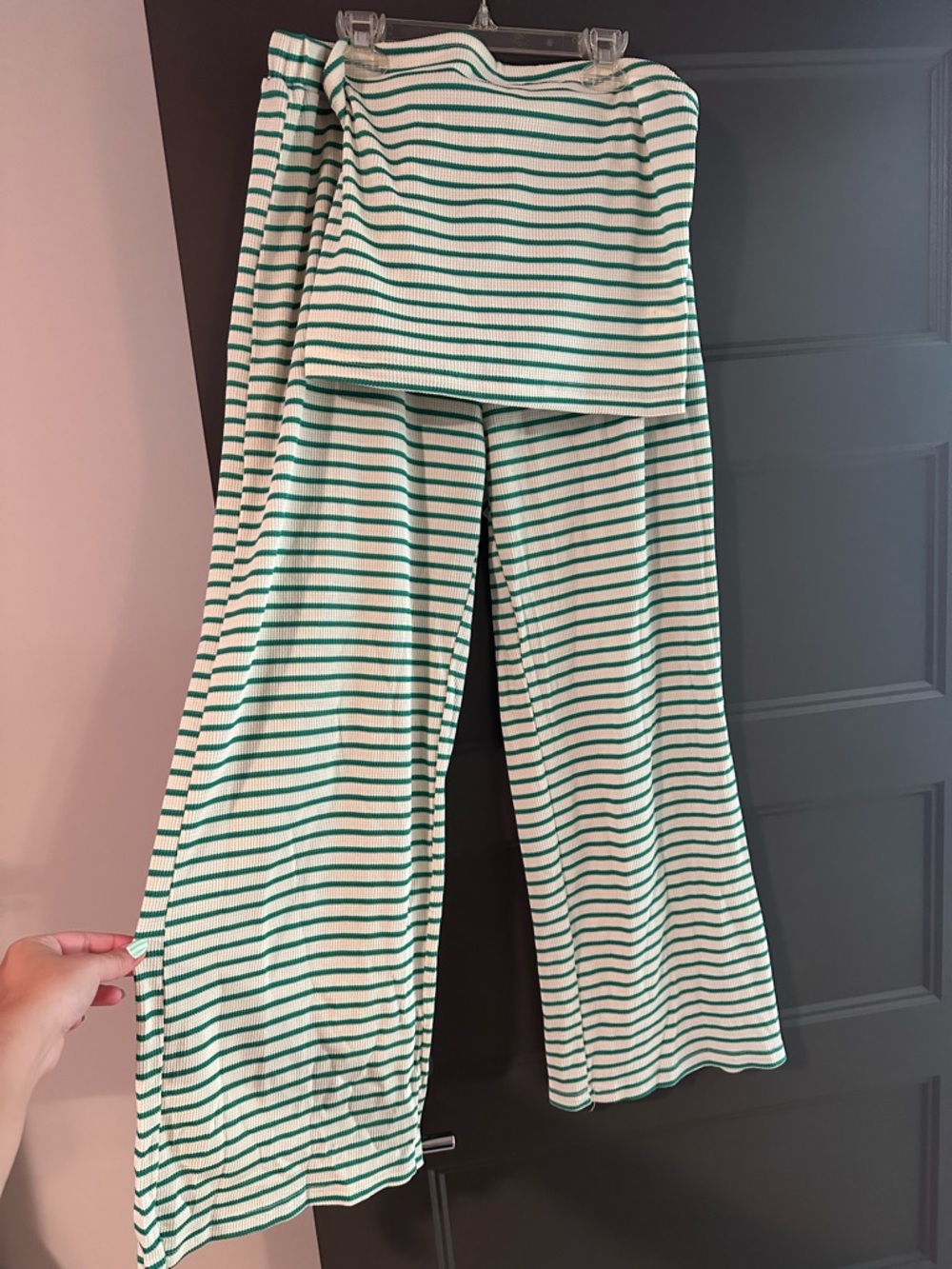 Amazon Green and White Ribbed Striped Set